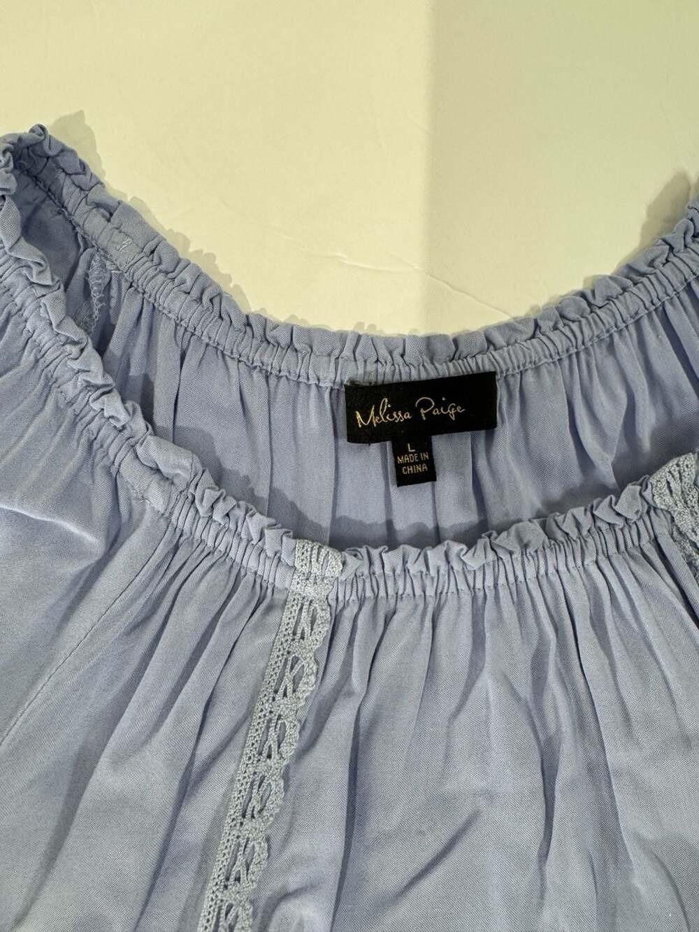 Melissa Paige Women's Blue Boho Peasant Blouse Size L - Picture 8 of 12